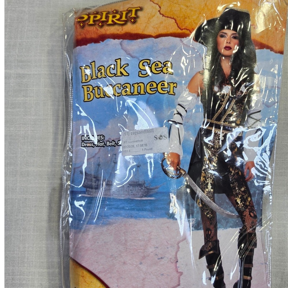 Spirit Halloween Black Sea Buccaneer Pirate Costume Adult Large 12-14 Gold Black